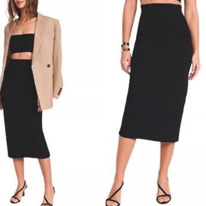7 For All Mankind Ribbed Midi Skirt Side slit Black Size S Versatile NWOT
